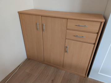 Houten kast deuren lades b106cm x d35cm x h84cm