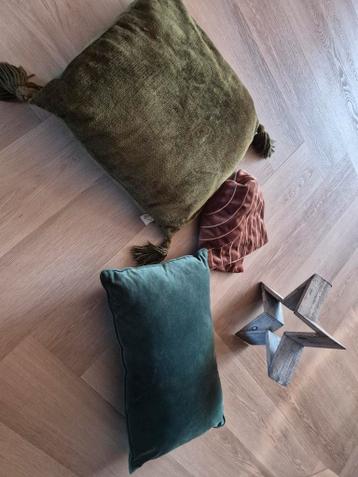 Decoratieve kussens in groen en bruin