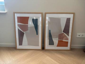 Set van 2 houten lijsten met abstracte prints (50x70 cm)