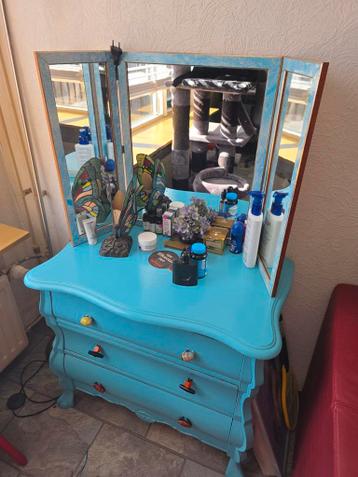 Uniek ladekastje met spiegel - Turquoise