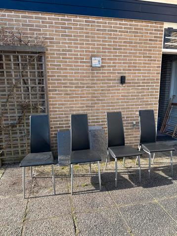 4x Zwart Leren Effezeta Eetkamerstoelen - Gratis Af Te Halen