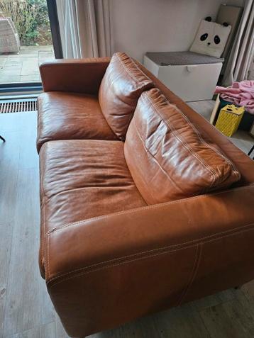 Gratis lederen 2,5-zits bank in cognac, 2.15m breed