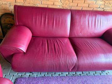 Leolux 2- en 3-zitsbank in donker rood leer