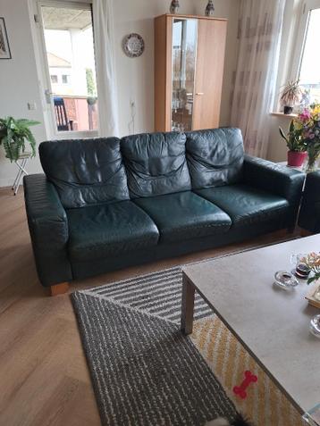 3 zits echt leren bank donker groen.
