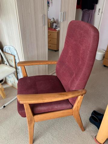 Verstelbare Relaxstoel - Donkerrood met Houten Frame