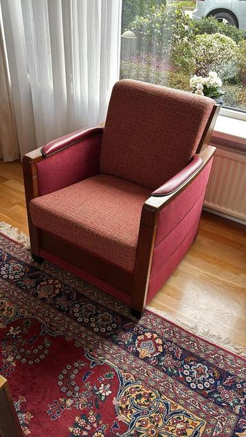 bank en fauteuil set - Rood/Hout