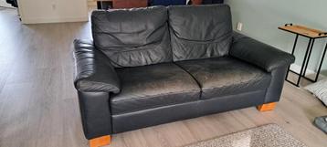 Donkerblauwe leren 2- en 3-zitsbank - Montel