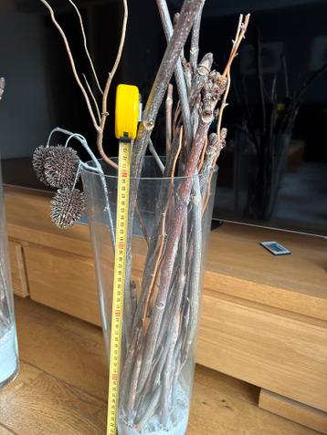 Twee Grote glazen vaas met decoratieve takken