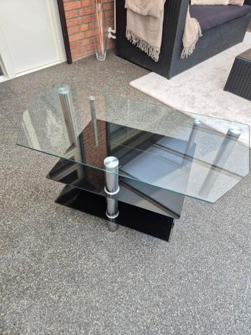 Glazen tafeltje met metalen poten - 90x45x45 cm