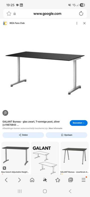 Galant bureau aluminum met zwarte glasplaat