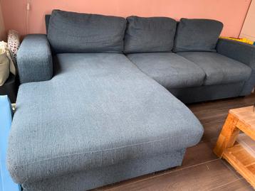 Donkerblauwe bank met loungegedeelte - 250 cm breed