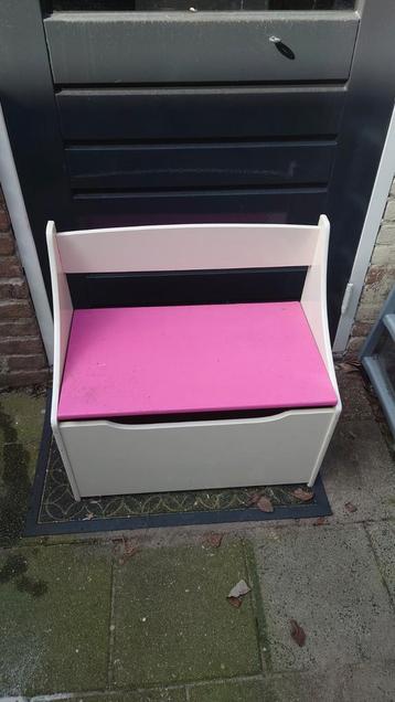 Kinderbankje met opbergruimte - Wit met roze zitting