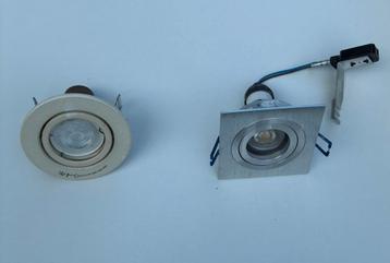 Inbouwspotjes: 3x rond wit, 9x vierkant zilver