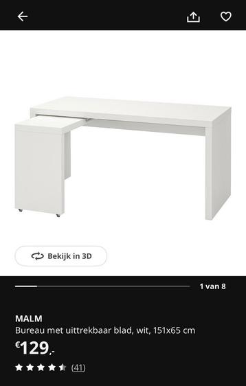 Malm bureau met uittrekbaar blad