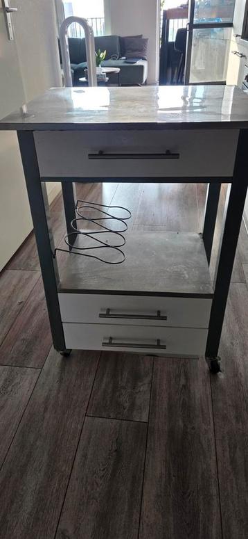 RVS Tafeltje op Wielen met Lades en Wijnrek