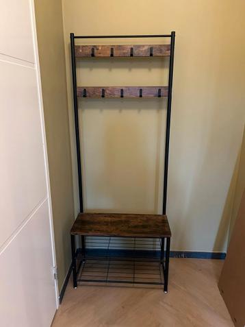 Kapstok met bankje en schoenenrek - Industrieel design