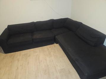 Zwarte stoffen hoekbank - gratis af te halen in Emmen