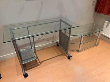 Bureau met wielen en bijzettafel - 120x60x77cm