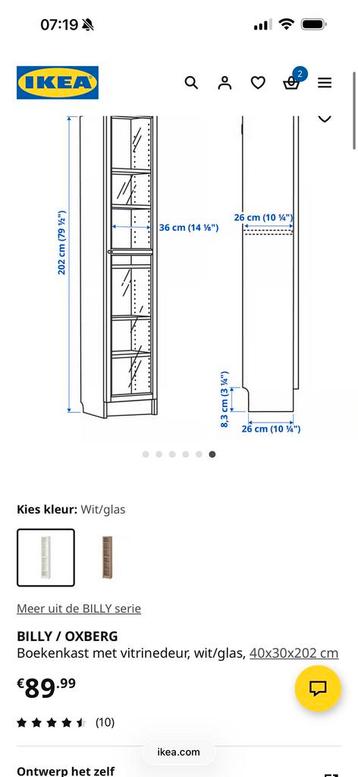 Gratis Billy/Oxberg kast met vitrinedeur - 40x30x102 cm