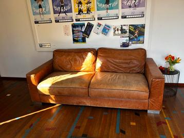 Leren 2-zits bankstel cognac kleur