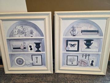 Mooi tweeluik met houten lijst - Decoratieve wandkunst