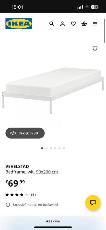 Ikea bedframe VEVESTAD 90x200 cm inclusief matras