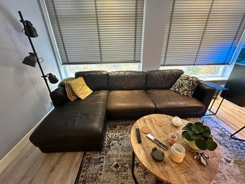 Donkerbruine leren hoekbank