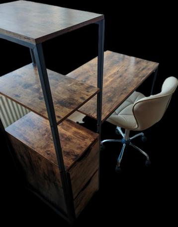 Bureau met kastje en verrijdbaar/verstelbaar bureaustoel