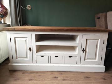 Massief Teak TV Meubel White Wash met Lades en Kasten