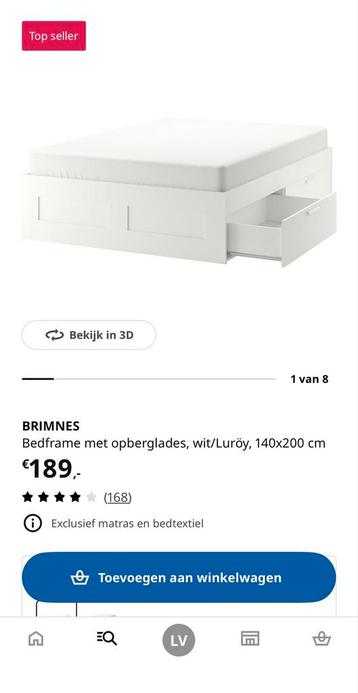 Brimnes bed 140x200 4 lades + lattenb mist paar schroeven