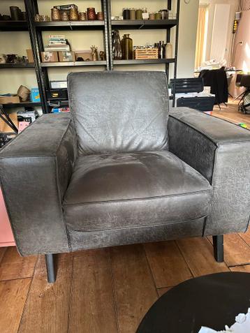 Antraciet fauteuil met hocker/poef