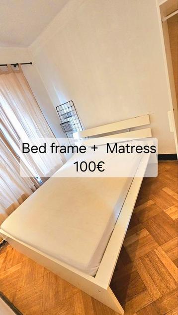 Bedframe + matras - Wit, 140x200 cm