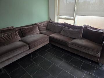 Grote hoekbank in taupe/grijs velours