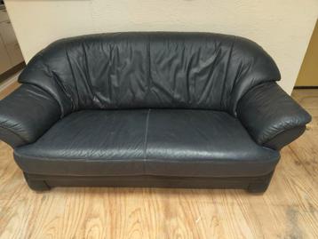 Donkerblauwe Lederen 2-zits Bank