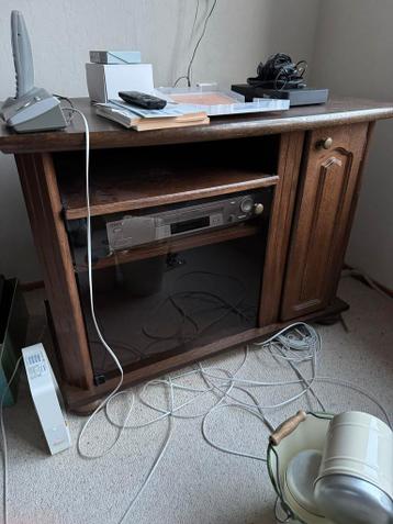 Eiken TV-kast met lades en glasdeur