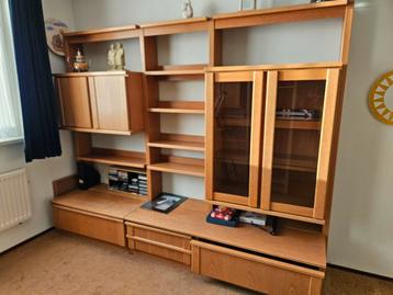 Modulaire eiken kast met glaskast en lades - uitbreidbaar