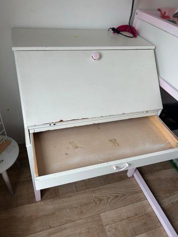 Vintage Buro Secretair - Wit met Roze Details