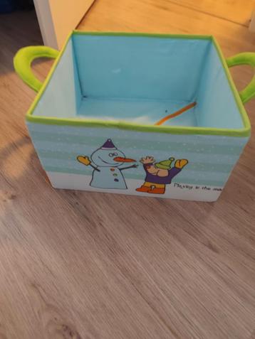 Leuke opbergbak met sneeuwpop en kind, in goede staat