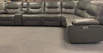 Leren hoekbank met chaise longue en relaxfuncties