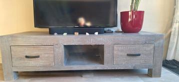 Sfeervolle grijze houten tv-kast met 2 lades en open vak