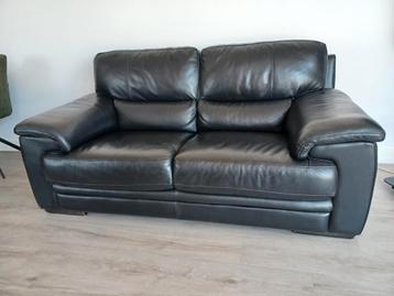 Zwart leren bankl Morres- 2-zitsbank (180x95x95 cm)