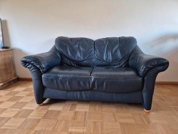 Donkerblauwe lederen bank - zit nog goed