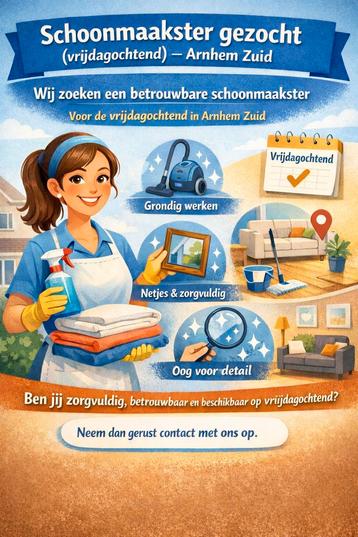 Schoonmaakster gezocht