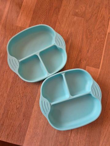 2x Siliconen baby borden met vakken + zuignap - Lichtblauw