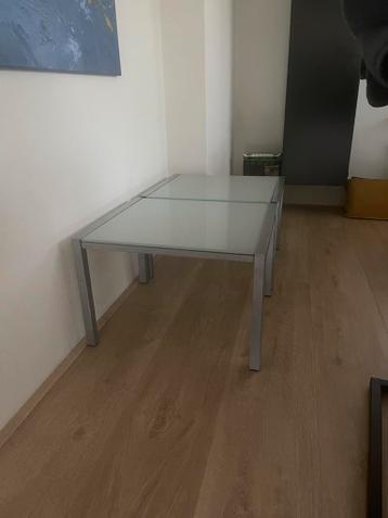 2 moderne bijzettafels met glas, grijs - 56x50x37 cm