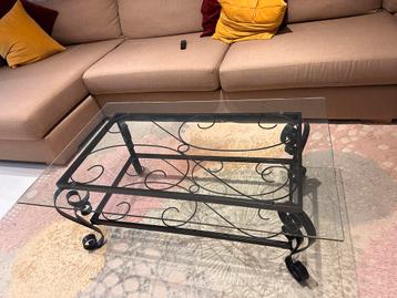 Glazen Salontafel met Smeedijzeren Onderstel