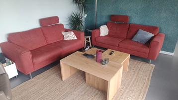 2,5-zits bankstellen, rood, met hoofdsteunen