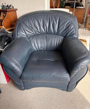 Comfortabele blauwe leren fauteuil - Royale zit