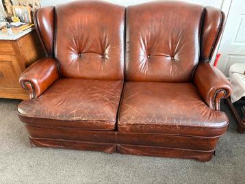 Vintage Leren Tweezitsbank - Klassiek Bruin gratis afhalen