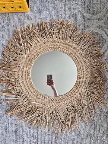 Rieten spiegel, ca. 1 meter breed, spiegel 30cm